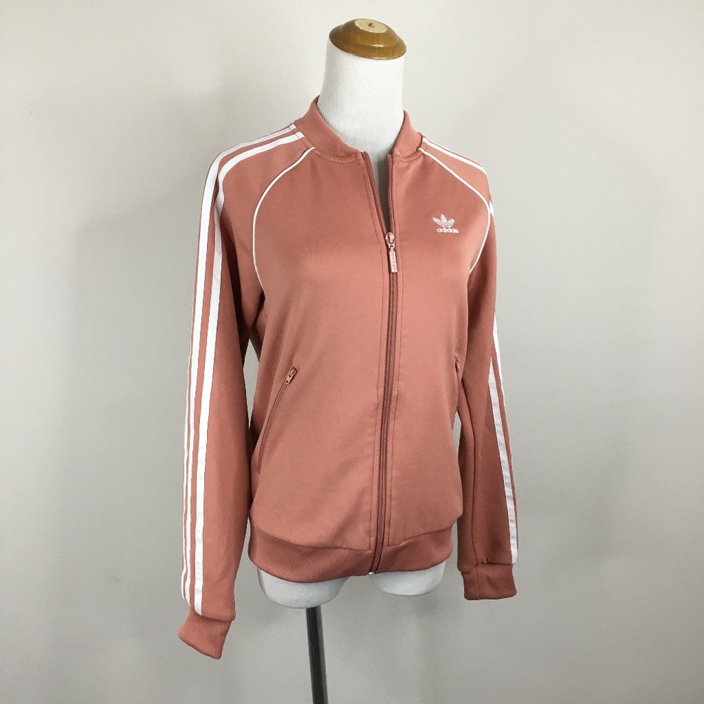 ADIDAS Dark Peach White Firebird Logo Embroidery Zip Pockets Track Jacket